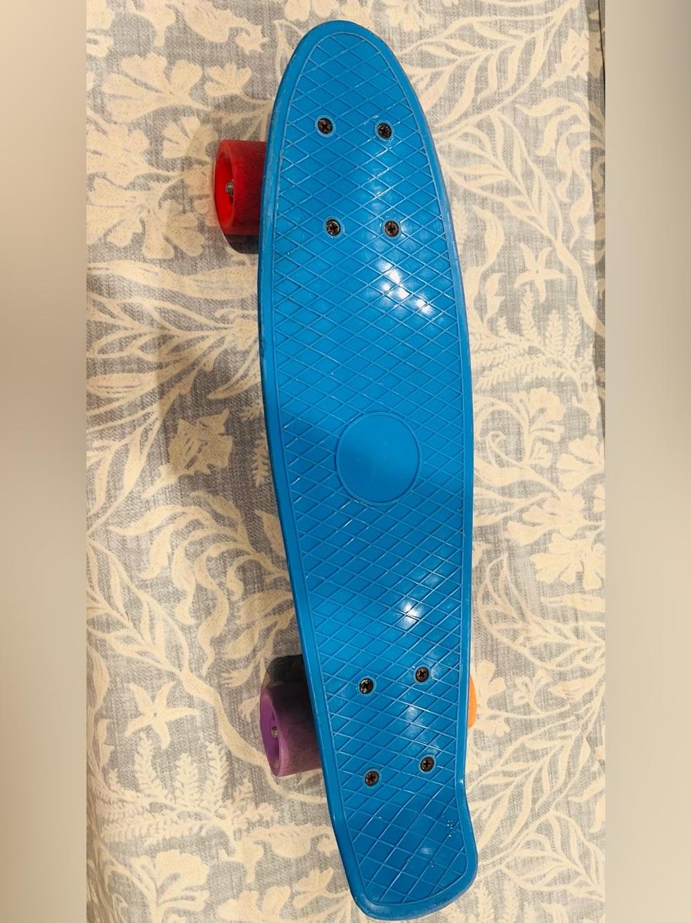 Blue Kids Plastic Cruiser Skateboard with Multi-Color Wheels